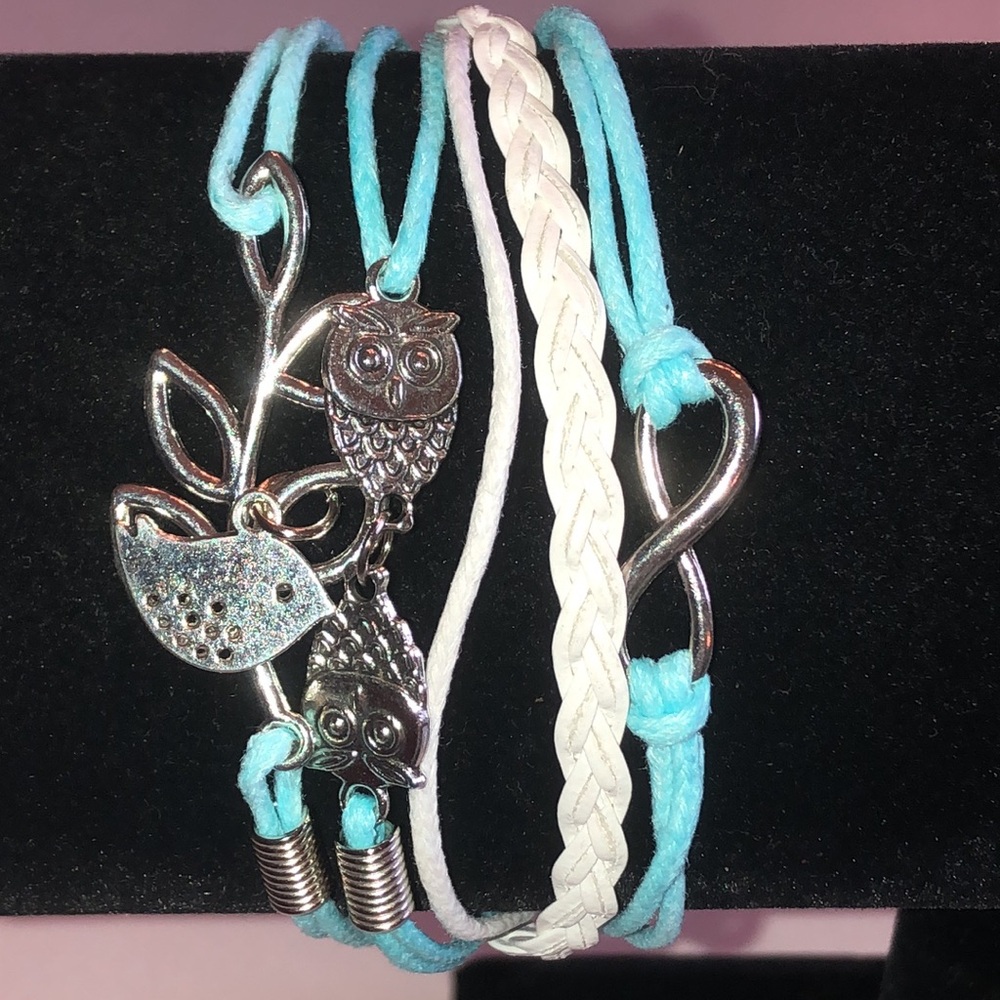 Turquoise and White Owl Charm Bracelet